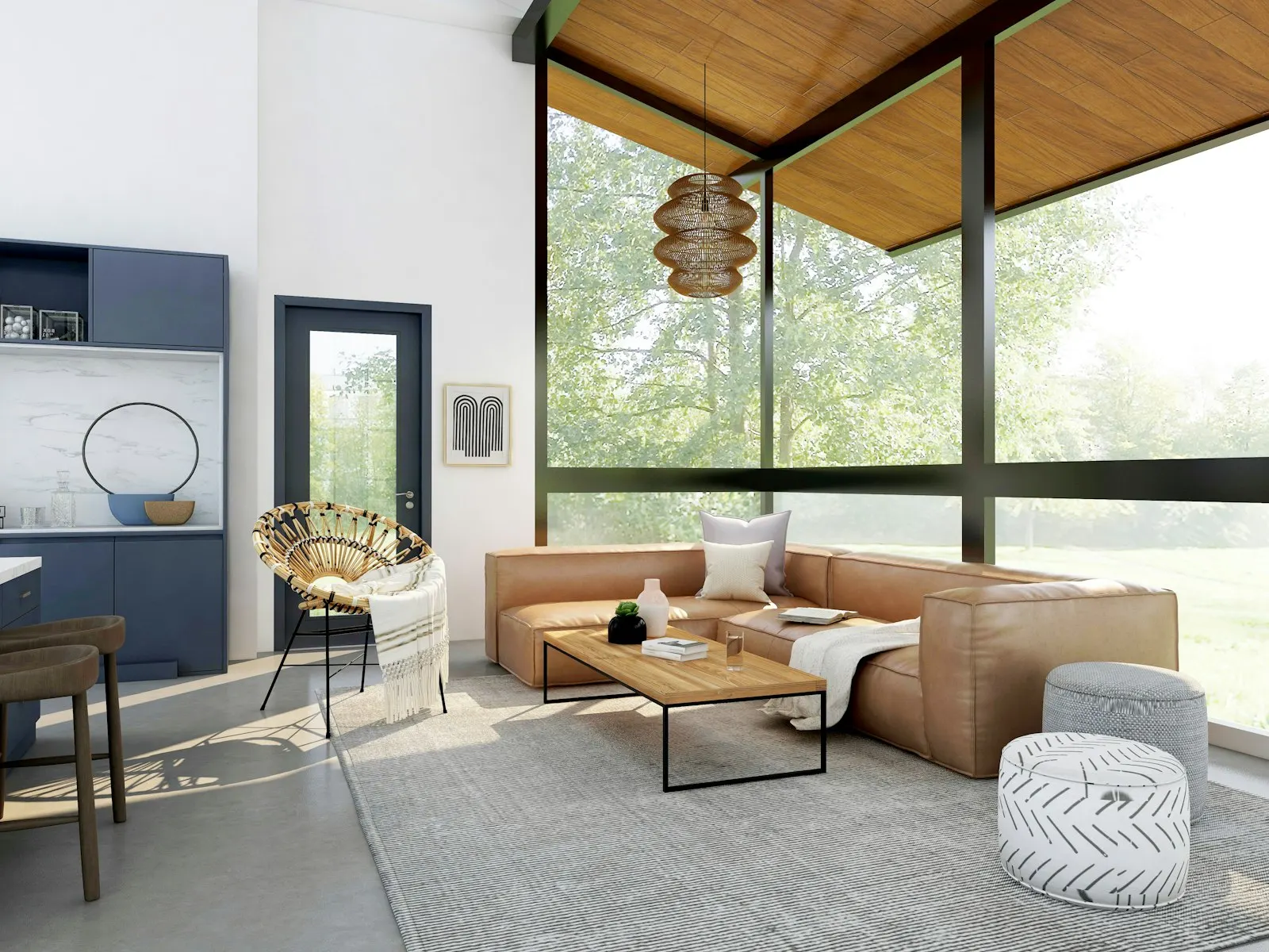 A stair and landing in a bright house, used as a studio reference.